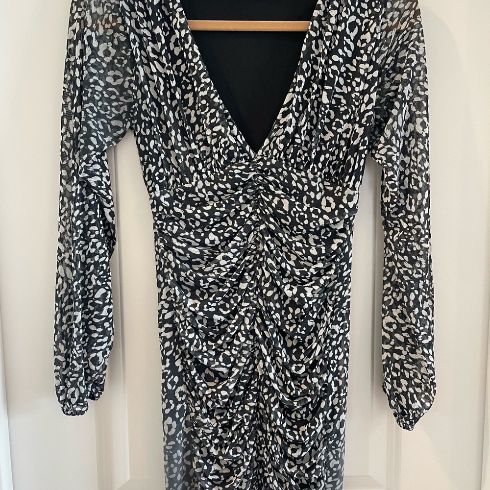 Nasty Gal Black and White Ruched Wrap Dress